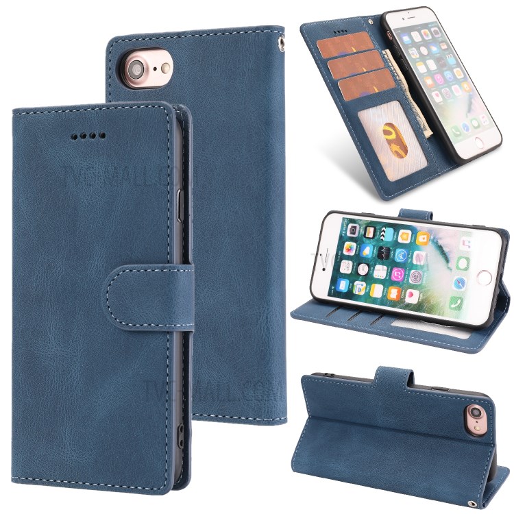 Couverture De Téléphone Stand Portefeuille En Cuir De Style Classique Pour L'iphone Se (2ème Génération) / 8 / 7 4,7 Pouces - Bleu-1