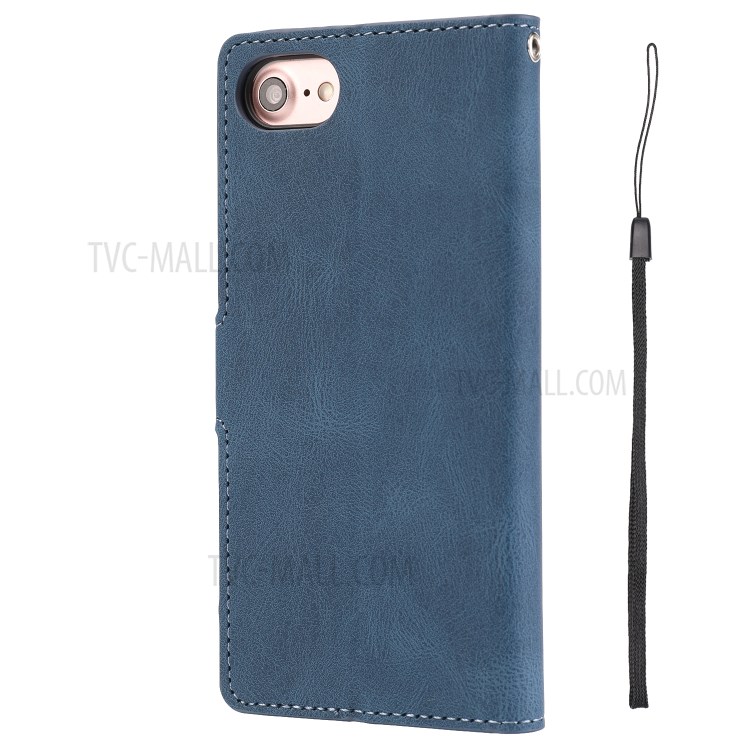 Couverture De Téléphone Stand Portefeuille En Cuir De Style Classique Pour L'iphone Se (2ème Génération) / 8 / 7 4,7 Pouces - Bleu-10