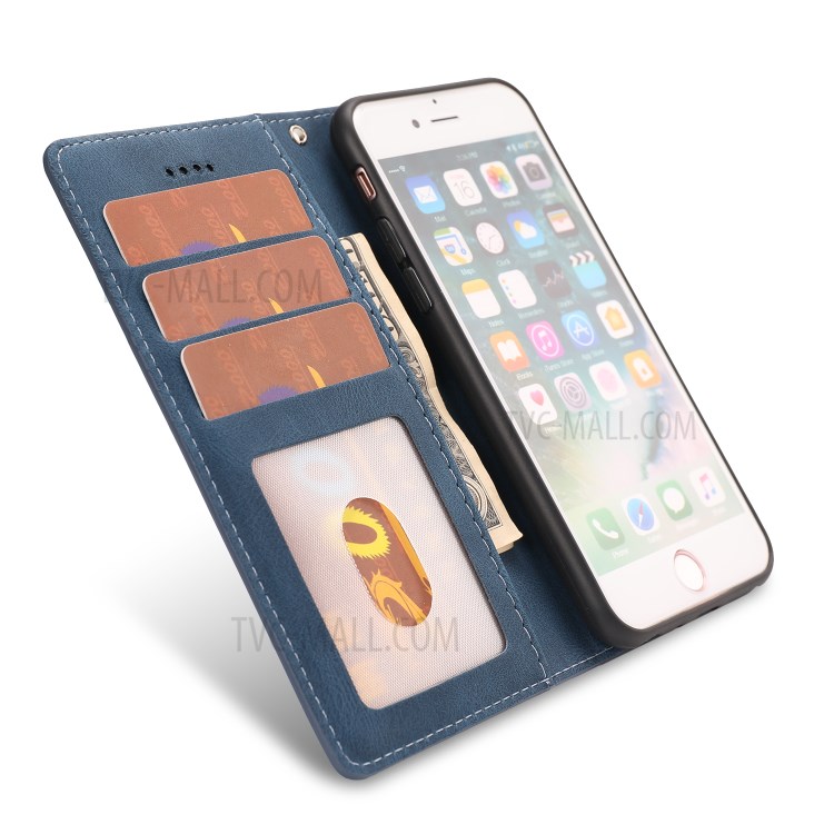 Couverture De Téléphone Stand Portefeuille En Cuir De Style Classique Pour L'iphone Se (2ème Génération) / 8 / 7 4,7 Pouces - Bleu-11
