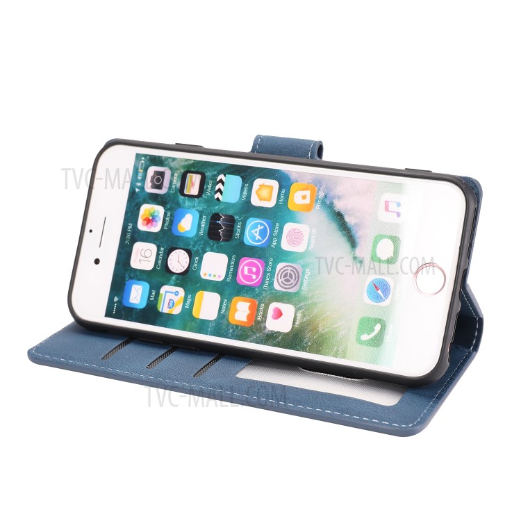 Couverture De Téléphone Stand Portefeuille En Cuir De Style Classique Pour L'iphone Se (2ème Génération) / 8 / 7 4,7 Pouces - Bleu-12
