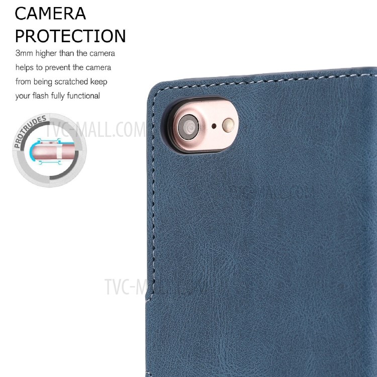 Couverture De Téléphone Stand Portefeuille En Cuir De Style Classique Pour L'iphone Se (2ème Génération) / 8 / 7 4,7 Pouces - Bleu-3