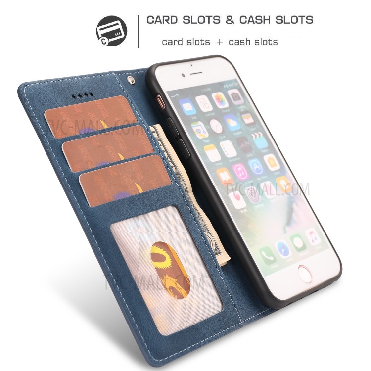 Couverture De Téléphone Stand Portefeuille En Cuir De Style Classique Pour L'iphone Se (2ème Génération) / 8 / 7 4,7 Pouces - Bleu-4