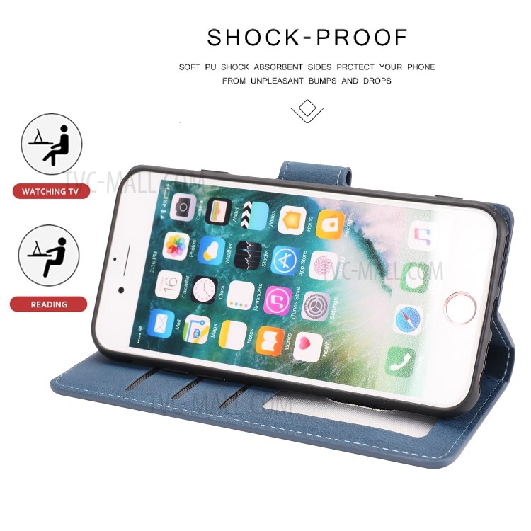 Couverture De Téléphone Stand Portefeuille En Cuir De Style Classique Pour L'iphone Se (2ème Génération) / 8 / 7 4,7 Pouces - Bleu-5