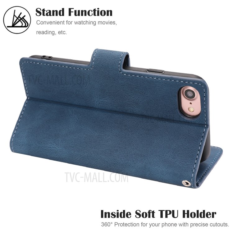 Couverture De Téléphone Stand Portefeuille En Cuir De Style Classique Pour L'iphone Se (2ème Génération) / 8 / 7 4,7 Pouces - Bleu-6