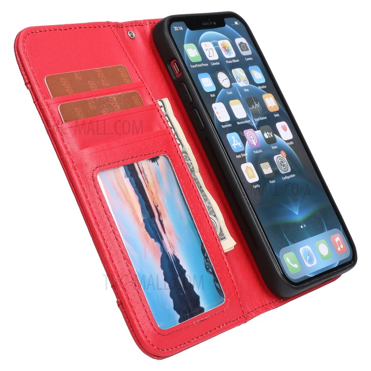 Litchi Skin Leather Cover + Detachable 2 in 1 TPU Shell for iPhone 12 Pro Max 6.7 inch - Red-5