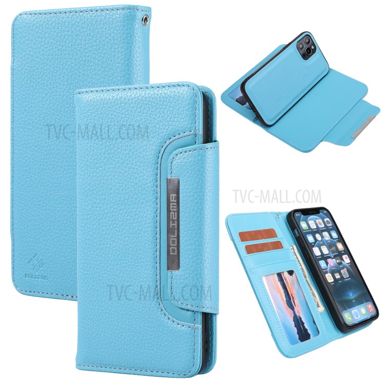 La Copertura Di Cuoio Della Pelle Del Litchi + Staccabile 2 In 1 TPU Shell Per Iphone 12 Pro Max 6,7 Pollici - Blu-1