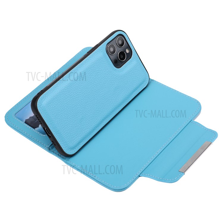La Copertura Di Cuoio Della Pelle Del Litchi + Staccabile 2 In 1 TPU Shell Per Iphone 12 Pro Max 6,7 Pollici - Blu-4