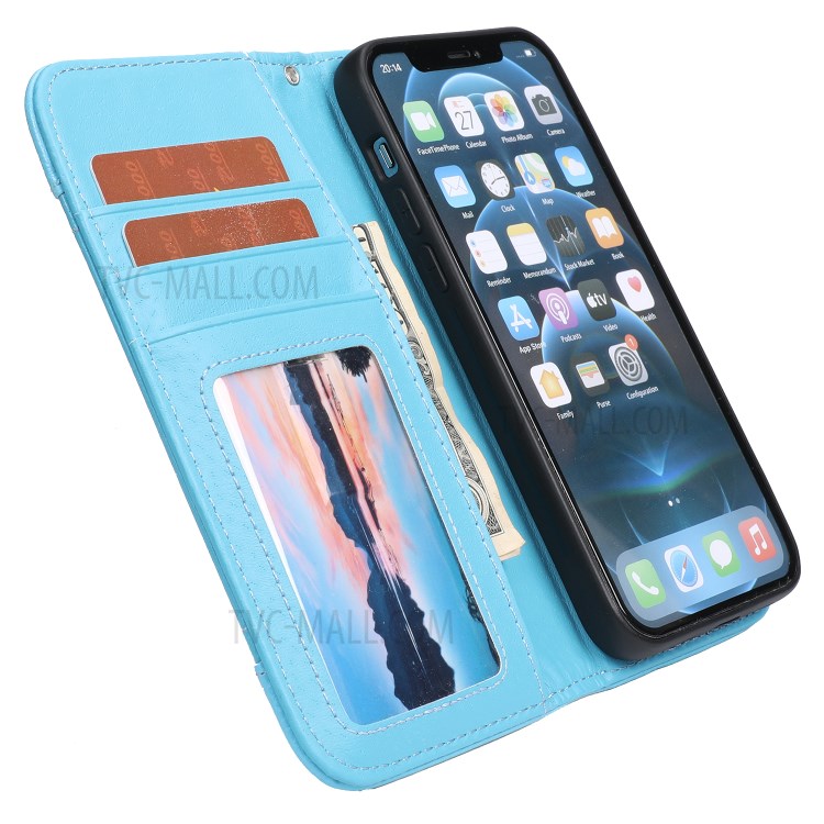 La Copertura Di Cuoio Della Pelle Del Litchi + Staccabile 2 In 1 TPU Shell Per Iphone 12 Pro Max 6,7 Pollici - Blu-5
