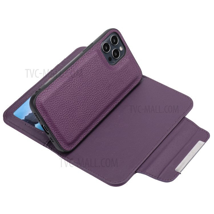 Litchi Skin Leather Cover + Detachable 2 in 1 TPU Shell for iPhone 12 Pro Max 6.7 inch - Purple-4