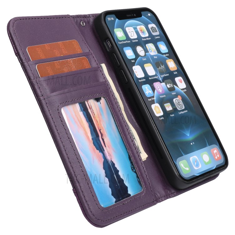 Litchi Skin Leather Cover + Detachable 2 in 1 TPU Shell for iPhone 12 Pro Max 6.7 inch - Purple-5