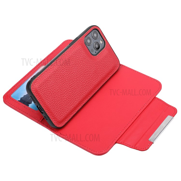 Detachable 2-in-1 Magnetic Litchi Texture Leather Cover for iPhone 12 Pro/12 - Red-4
