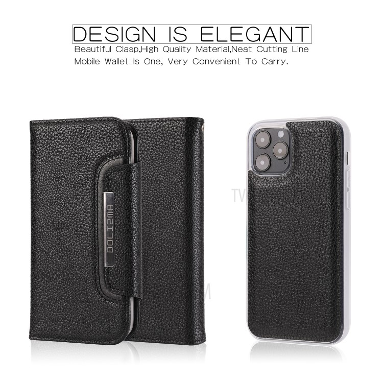 Litchi Surface Detachable 2-in-1 Magnet Leather Case for iPhone 12 5.4 inch - Black-2