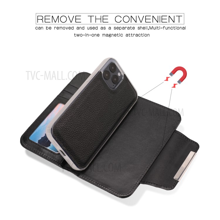 Litchi Surface Detachable 2-in-1 Magnet Leather Case for iPhone 12 5.4 inch - Black-4