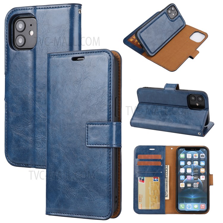 Crazy Horse Skin Unique Leather Case Cover for iPhone 12 mini - Blue-1