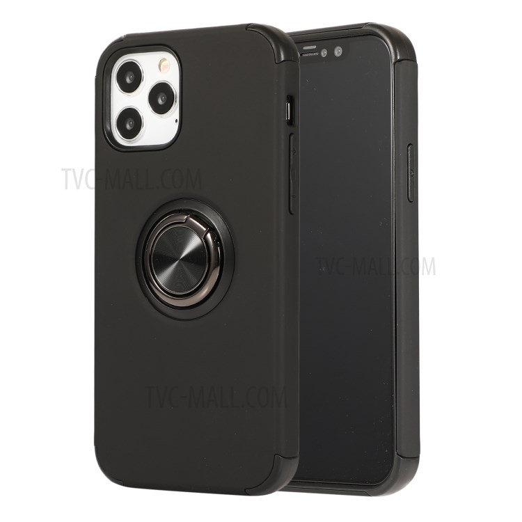 Bague Béquille Couverture Hybride Shell TPU + PC Pour IPhone 12 5,4 Pouces - Noir-1