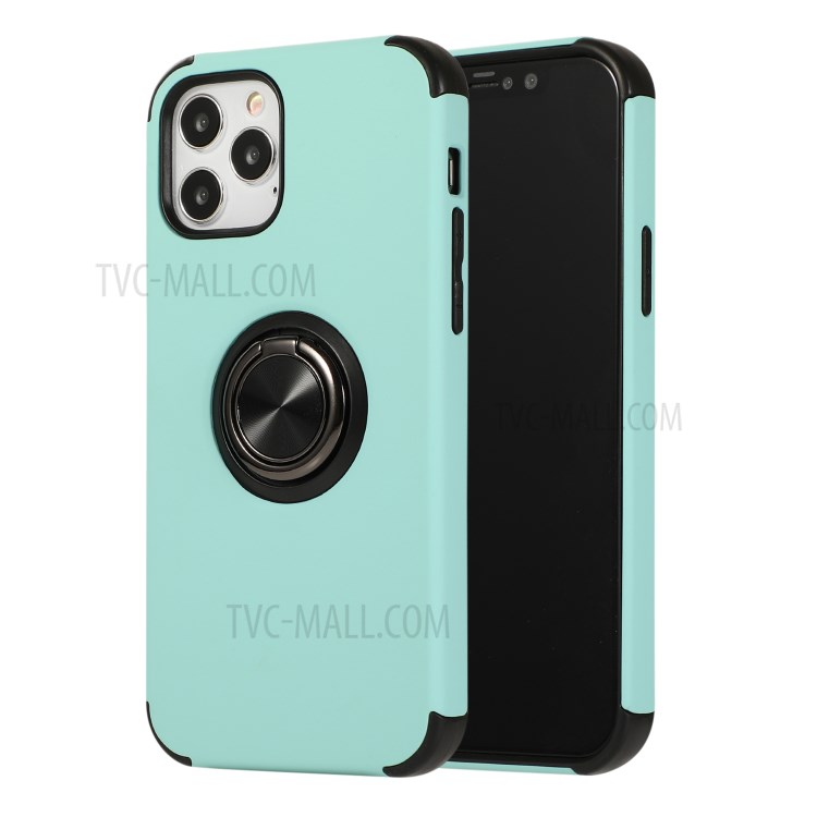 Finger Ring Kickstand Shell TPU + PC Hybrid Cover for iPhone 12 mini - Cyan-1