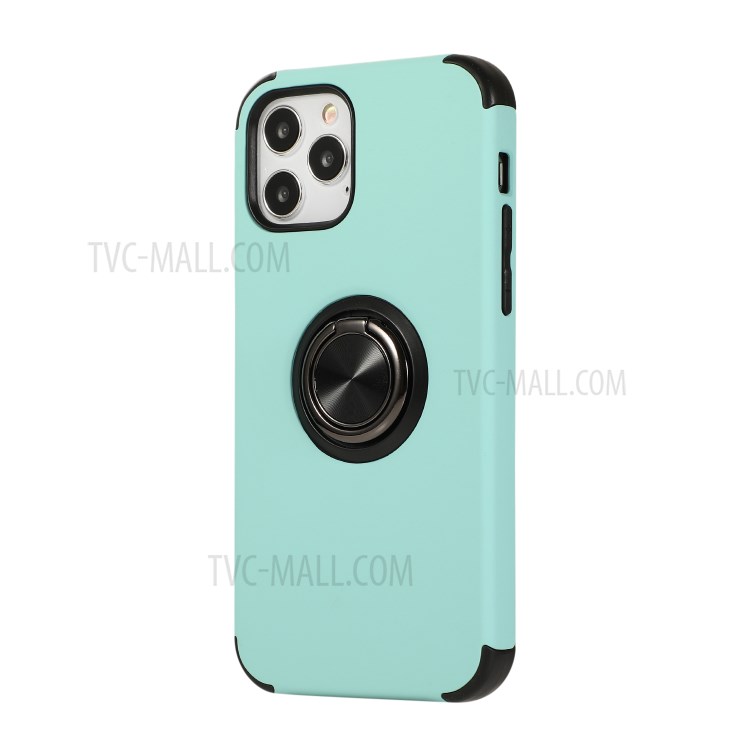 Finger Ring Kickstand Shell TPU + PC Hybrid Cover for iPhone 12 mini - Cyan-3