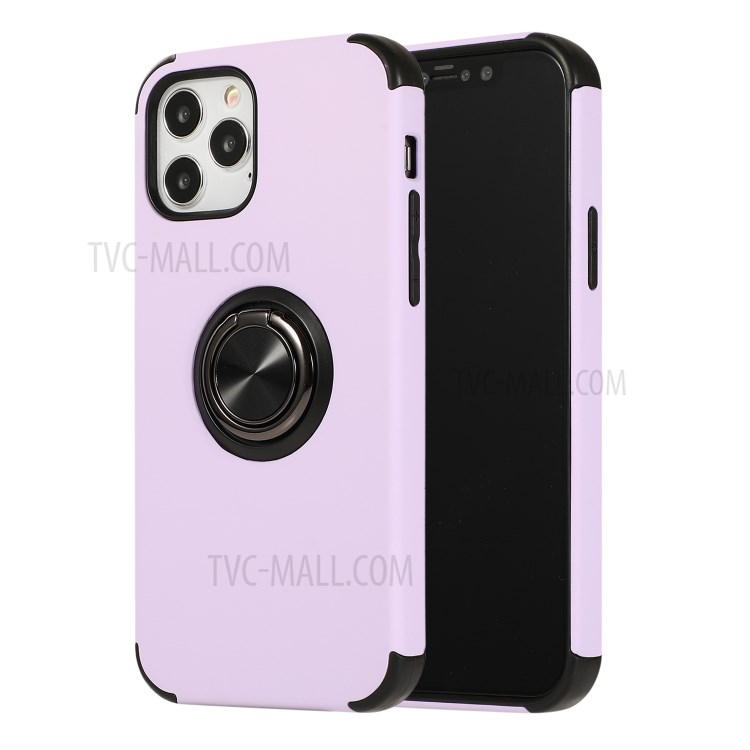 Hybrid Cover Finger Ring Kickstand TPU + PC Shell for iPhone 12 Pro Max 6.7 inch - Purple-1