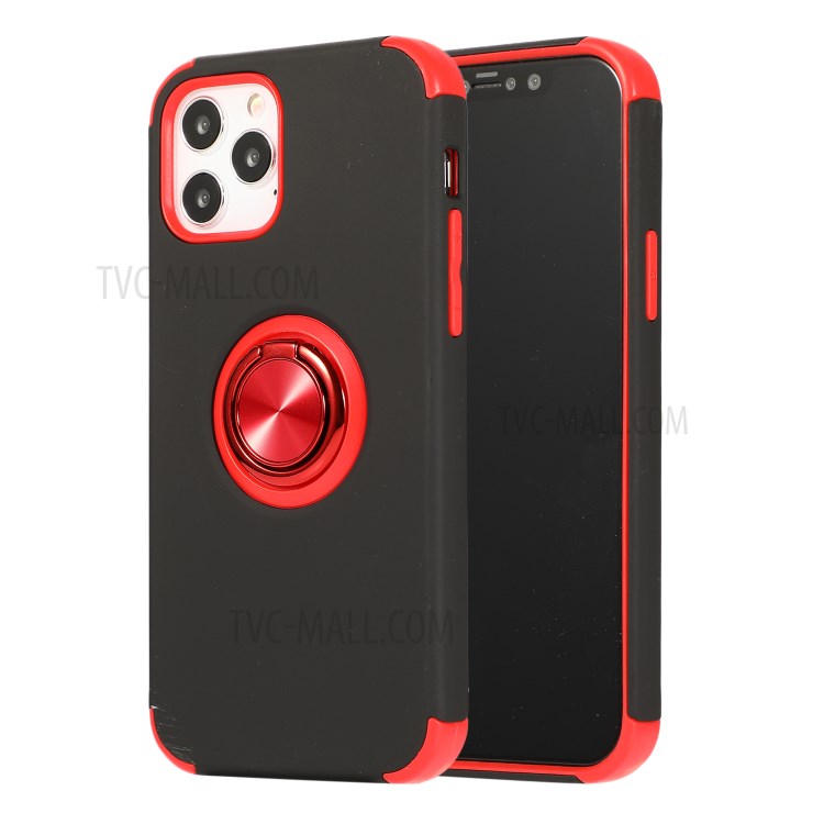 TPU + PC with Finger Ring Kickstand Cover Shell for iPhone 12 Max/12 Pro 6.1 inch - Black / Red-1