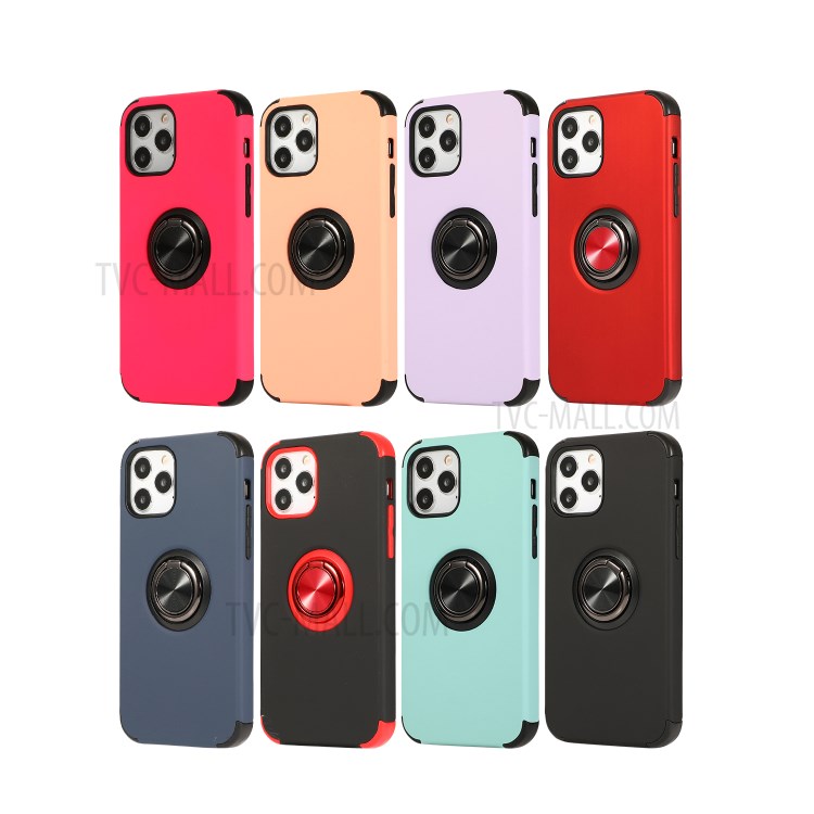 TPU + PC with Finger Ring Kickstand Cover Shell for iPhone 12 Max/12 Pro 6.1 inch - Black / Red-15