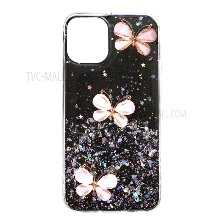 3D Butterfly Pattern Epoxy TPU Shell Case for iPhone 12 mini - Black-1