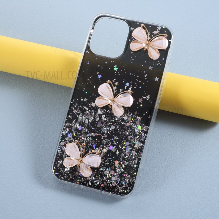 3D Butterfly Pattern Epoxy TPU Shell Case for iPhone 12 mini - Black-2