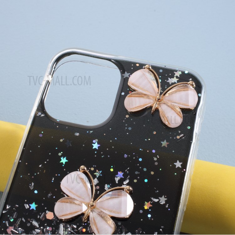 3D Butterfly Pattern Epoxy TPU Shell Case for iPhone 12 mini - Black-3