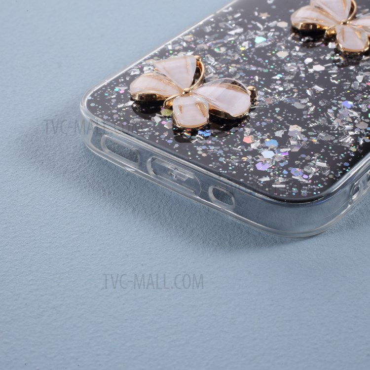 3D Butterfly Pattern Epoxy TPU Shell Case for iPhone 12 mini - Black-4