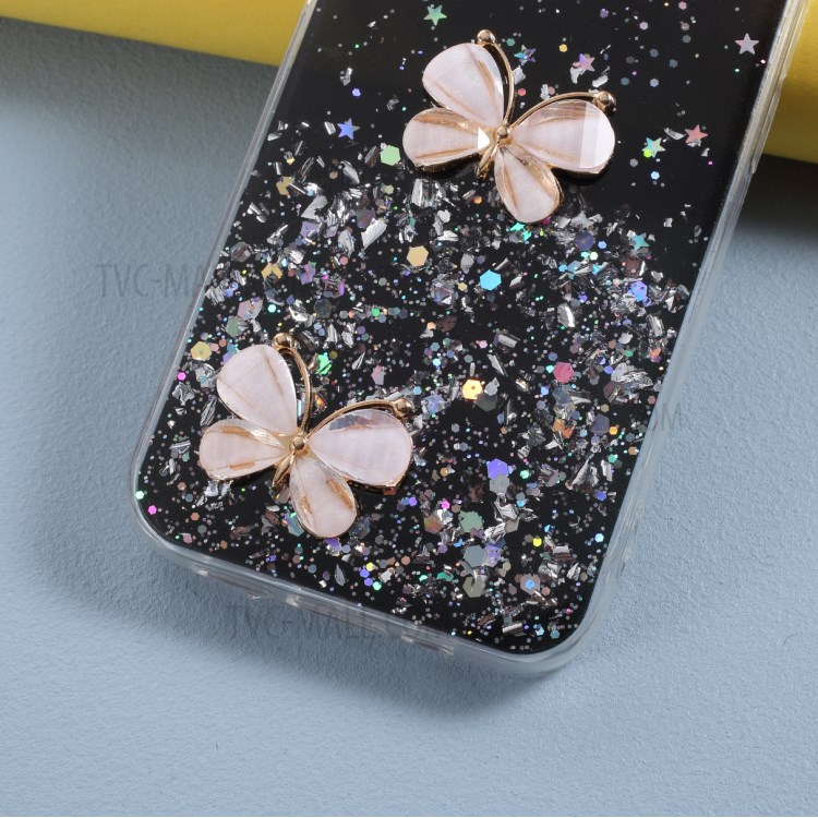 3D Butterfly Pattern Epoxy TPU Shell Case for iPhone 12 mini - Black-6