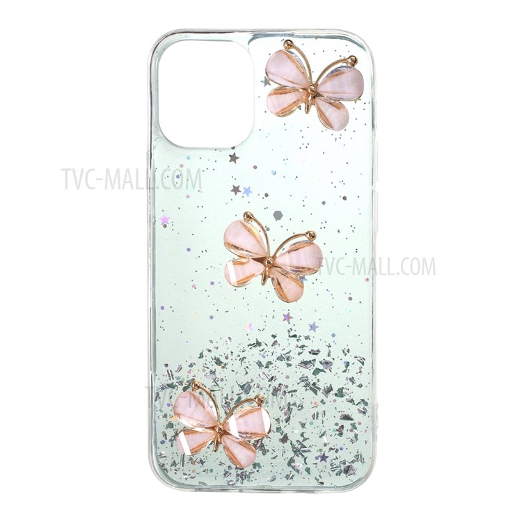3D Butterfly Pattern Epoxy TPU Case for iPhone 12 Pro Max 6.7 inch - Green-1