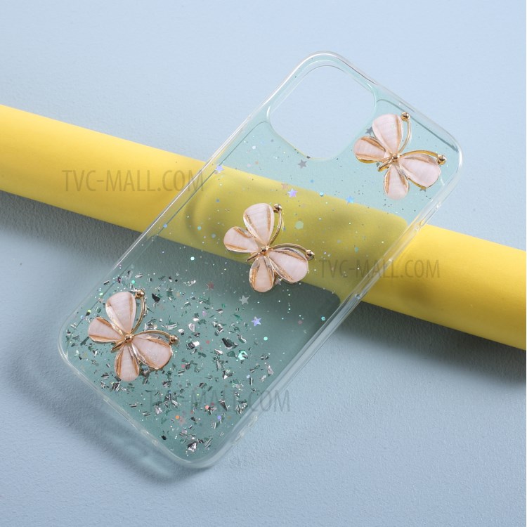 3D Butterfly Pattern Epoxy TPU Case for iPhone 12 Pro Max 6.7 inch - Green-2