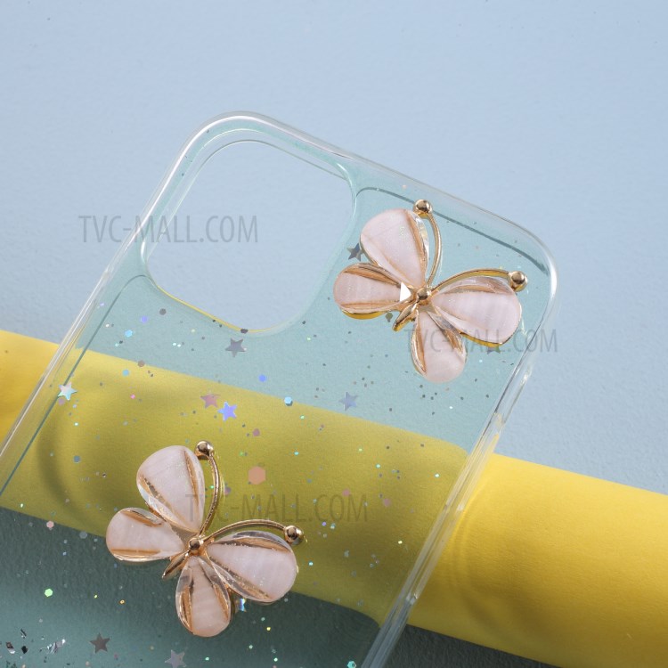 3D Butterfly Pattern Epoxy TPU Case for iPhone 12 Pro Max 6.7 inch - Green-3