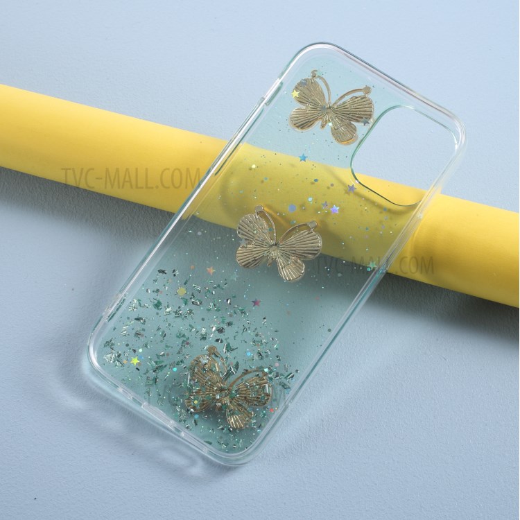 3D Butterfly Pattern Epoxy TPU Case for iPhone 12 Pro Max 6.7 inch - Green-5