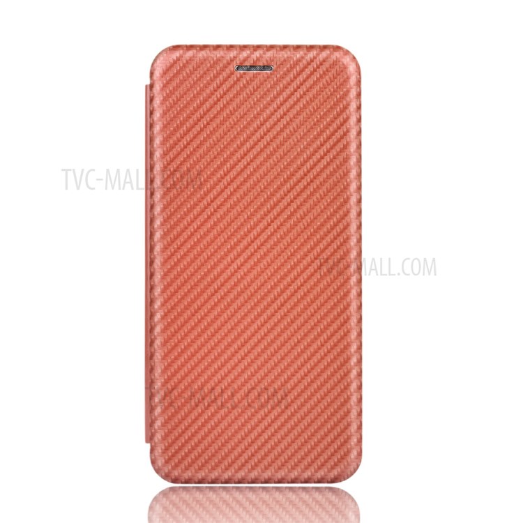 Carbon Fiber Auto-absorbed Stand Leather Mobile Case for iPhone 12 Pro/12 - Brown-3