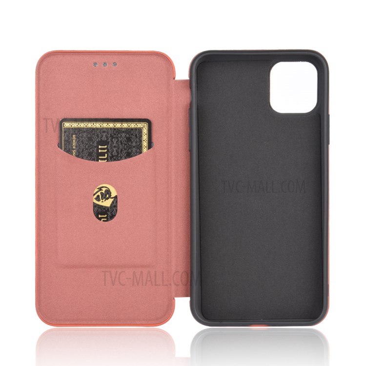 Carbon Fiber Auto-absorbed Stand Leather Mobile Case for iPhone 12 Pro/12 - Brown-4
