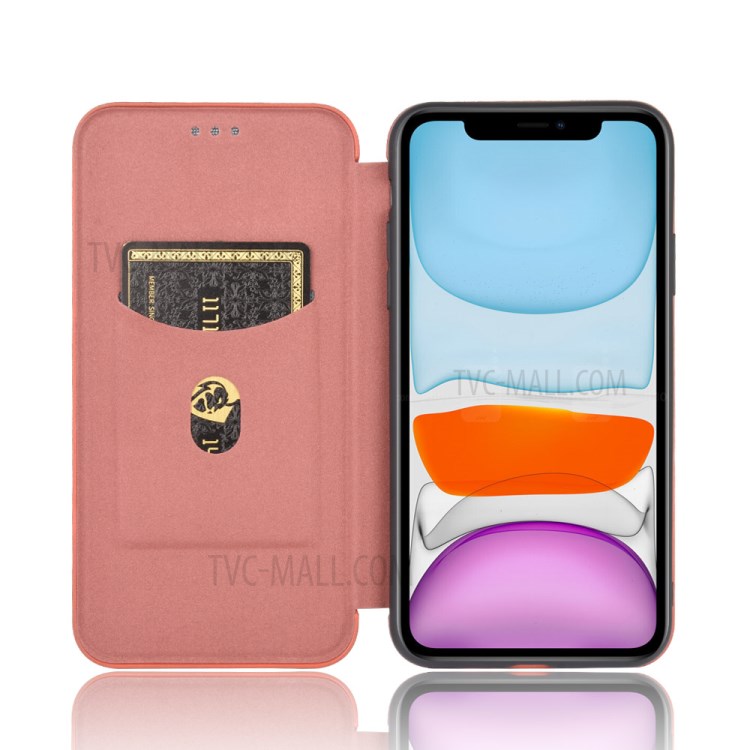 Carbon Fiber Auto-absorbed Stand Leather Mobile Case for iPhone 12 Pro/12 - Brown-5