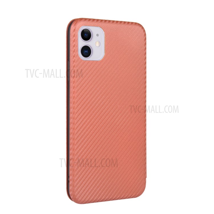 Carbon Fiber Auto-absorbed Stand Leather Mobile Case for iPhone 12 Pro/12 - Brown-7