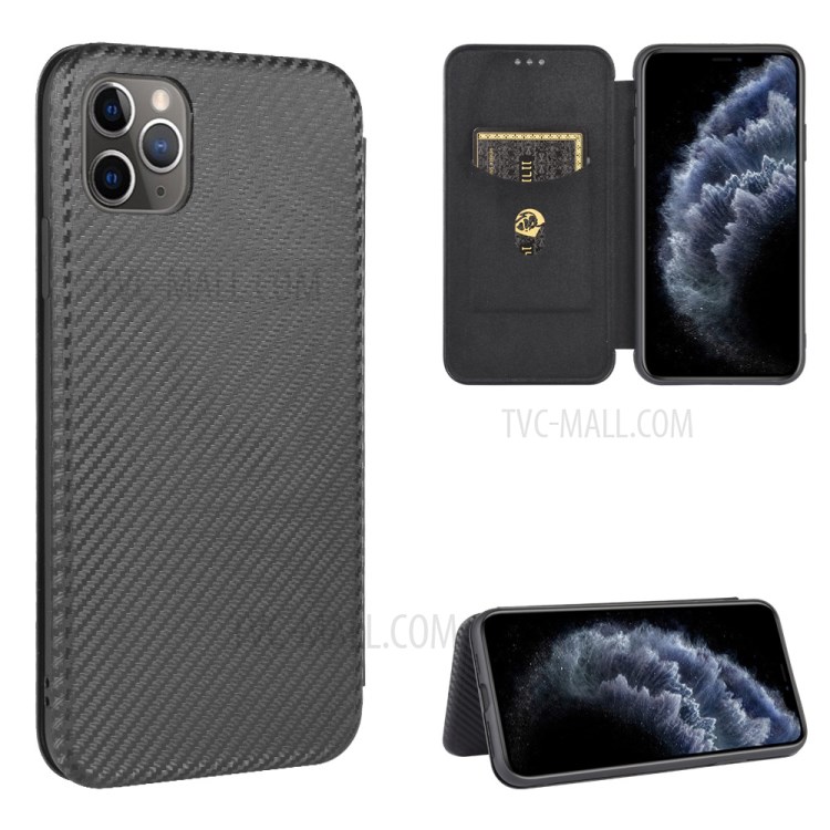 Carbon Fiber Auto-absorbed Leather Mobile Phone Case for iPhone 12 Pro Max 6.7 inch - Black-1