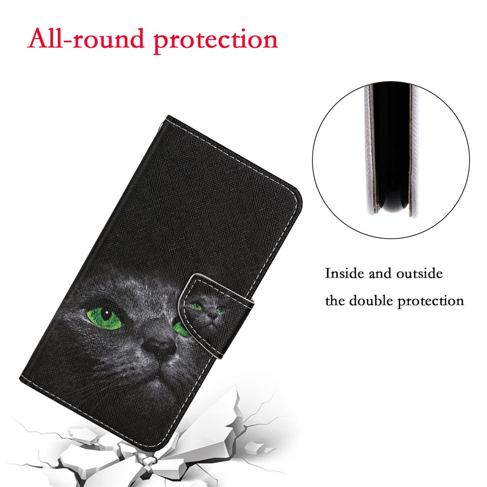 Pattern Printing Case PU Leather Wallet Shell with Stand for iPhone 12 mini - Black Cat-4