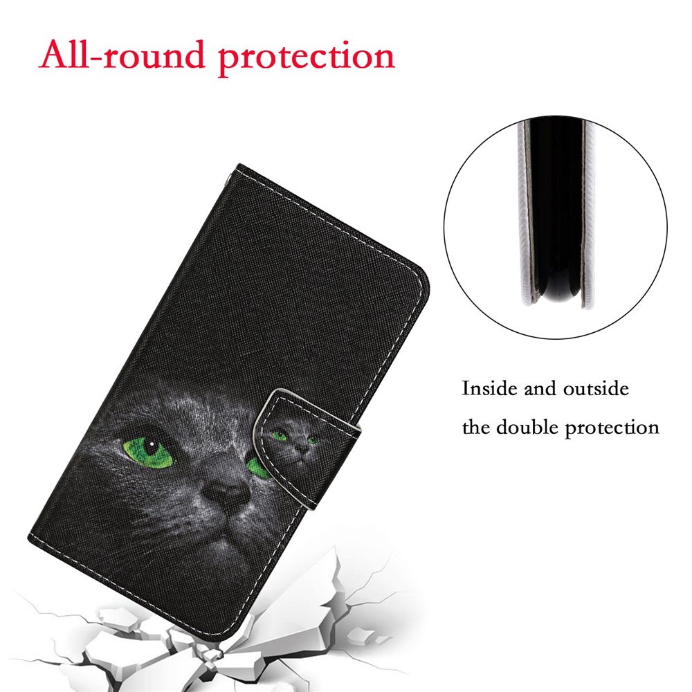 Motif D'impression de Motif Coque de Portefeuille en Cuir PU Avec Support Pour Iphone 12 Mini - Chat Noir-4