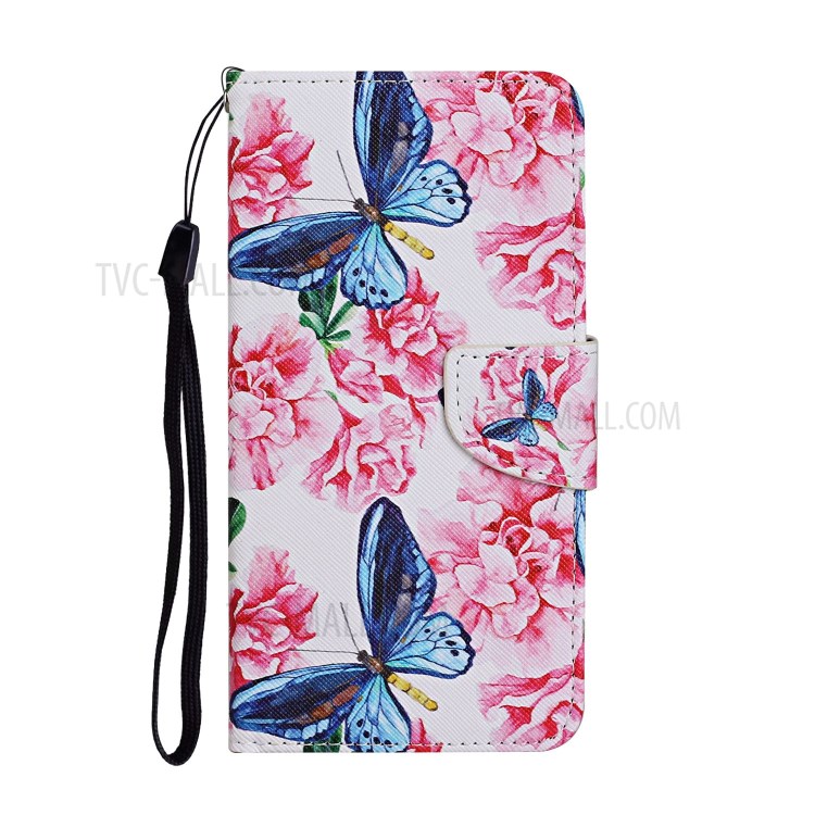 Pattern Printing Case PU Leather Wallet Shell with Stand for iPhone 12 mini - Butterfly and Flower-1