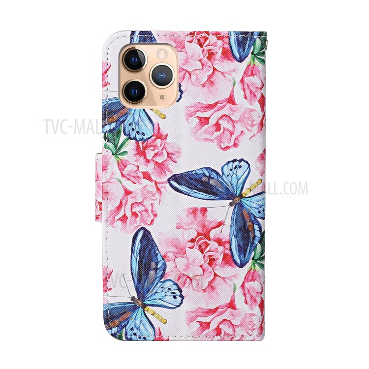 Pattern Printing Case PU Leather Wallet Shell with Stand for iPhone 12 mini - Butterfly and Flower-2