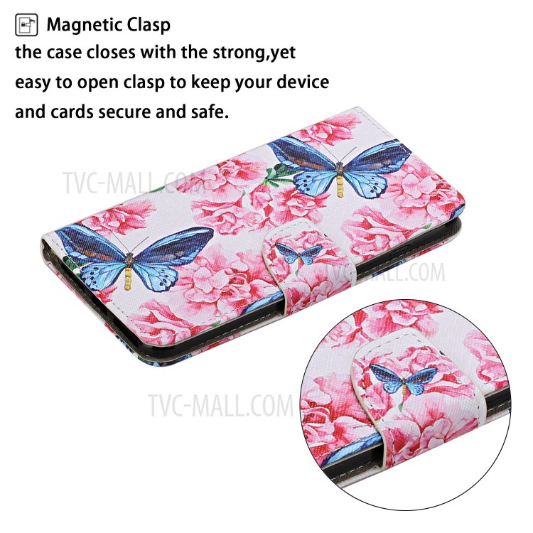 Pattern Printing Case PU Leather Wallet Shell with Stand for iPhone 12 mini - Butterfly and Flower-3