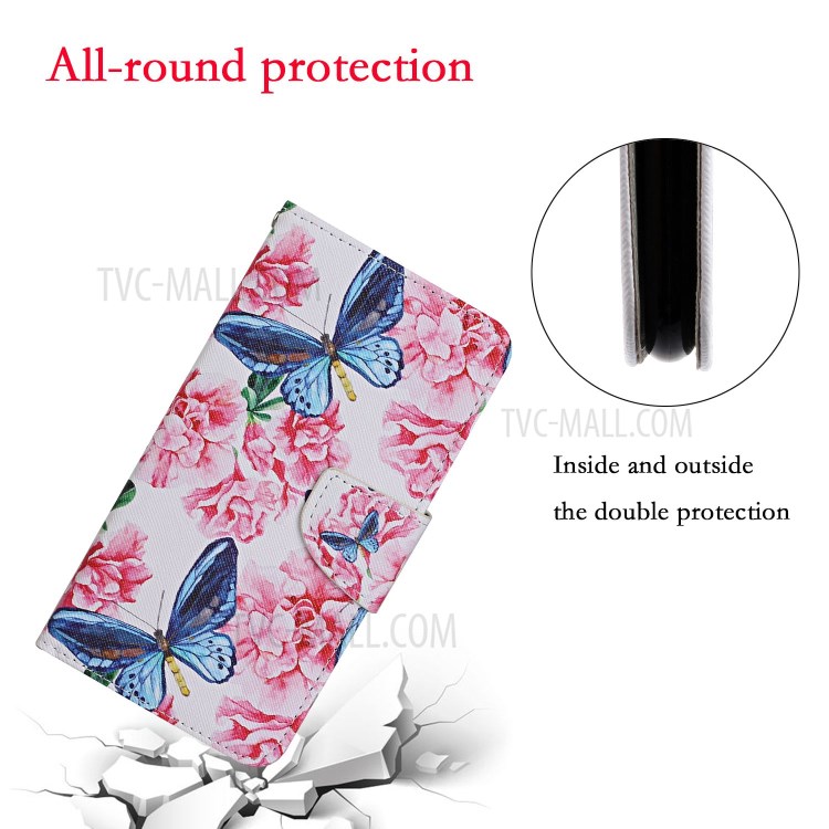 Pattern Printing Case PU Leather Wallet Shell with Stand for iPhone 12 mini - Butterfly and Flower-4