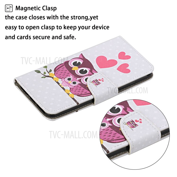 Pattern Printing Wallet Leather Mobile Phone Case for iPhone 12 Pro/12 - Owls and Hearts-3