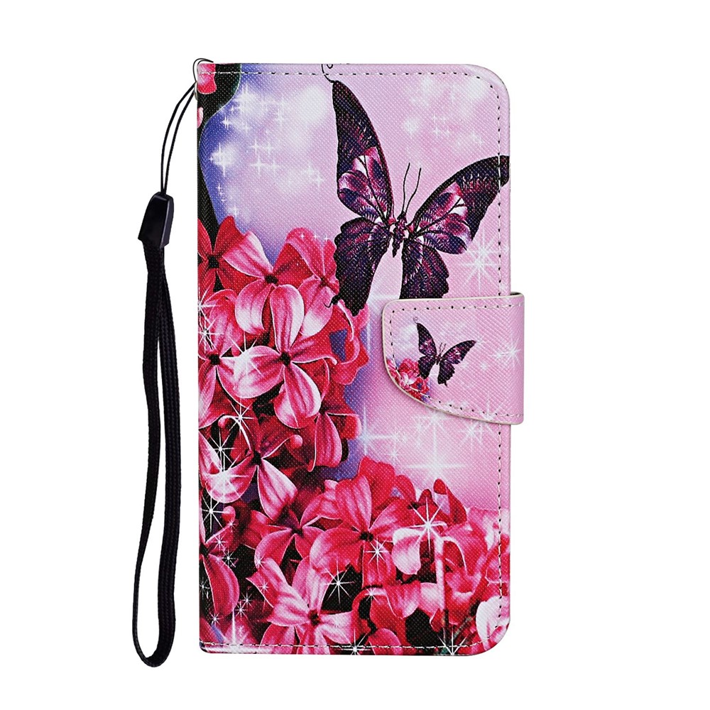 Pattern Printing Wallet Leather Mobile Phone Case for iPhone 12 Pro/12 - Red Flower and Butterfly-1