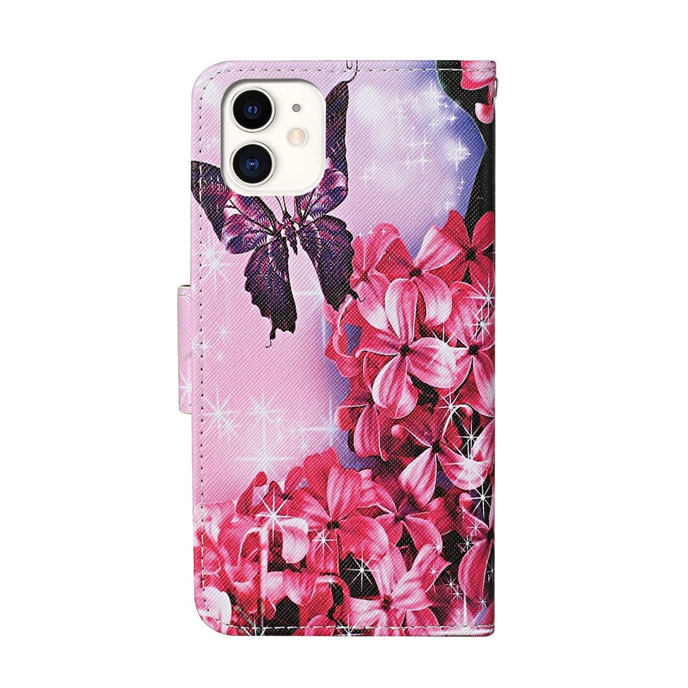 Pattern Printing Wallet Leather Mobile Phone Case for iPhone 12 Pro/12 - Red Flower and Butterfly-2