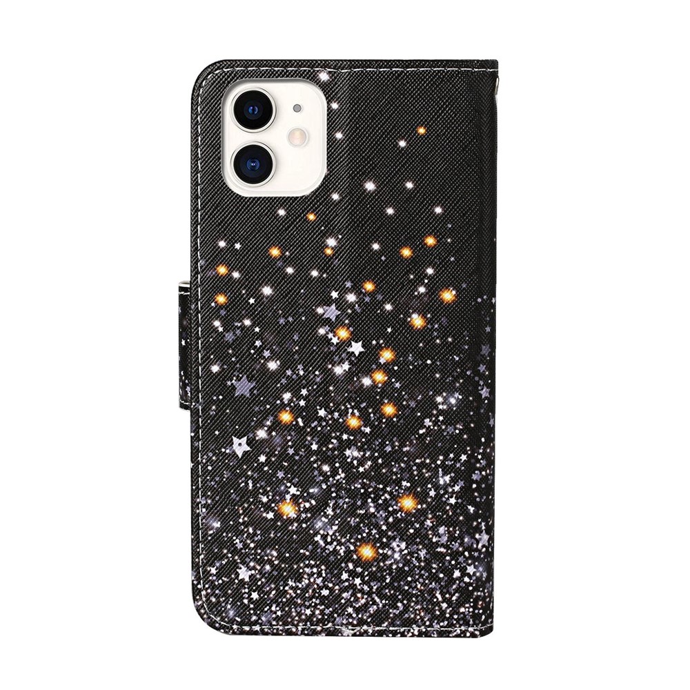Pattern Printing Wallet Leather Mobile Phone Case for iPhone 12 Pro/12 - Star and Glitter-2