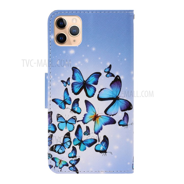 Pattern Printing Wallet Stand Leather Flip Cover for iPhone 12 mini - Blue Butterflies-2