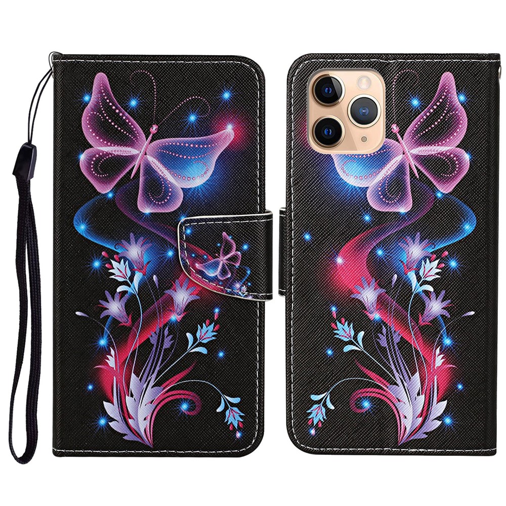 Pattern Printing Stand Leather Mobile Phone Cover for iPhone 12 Pro Max 6.7 inch - Luminous Butterfly-1